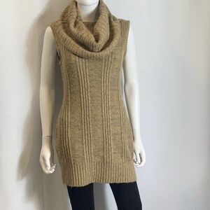 J.J. Basics Sleeveless Cowl Sweater Women’s Junior Large Dress Knit Tan Long Top
